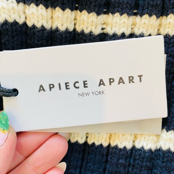 Apiece Apart Paloma Mock Striped Cotton & Cashmere Cozy Sweater - Navy & Cream - Picture 6 of 7